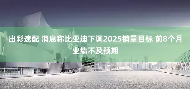 出彩速配 消息称比亚迪下调2025销量目标 前8个月业绩不及预期