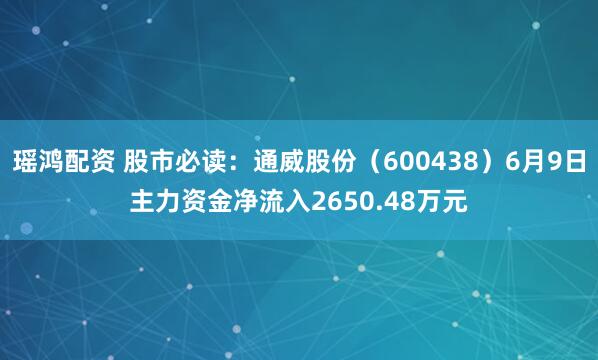瑶鸿配资 股市必读：通威股份（600438）6月9日主力资金净流入2650.48万元